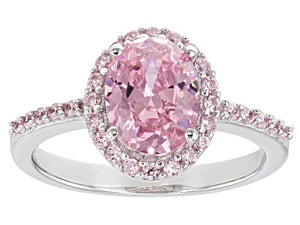 Pink Diamond Ring simulant rhodium with sterling silver (2.16CTW)