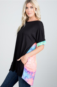 Heimish Brand - Black top hi/low with tie dye criss cross back