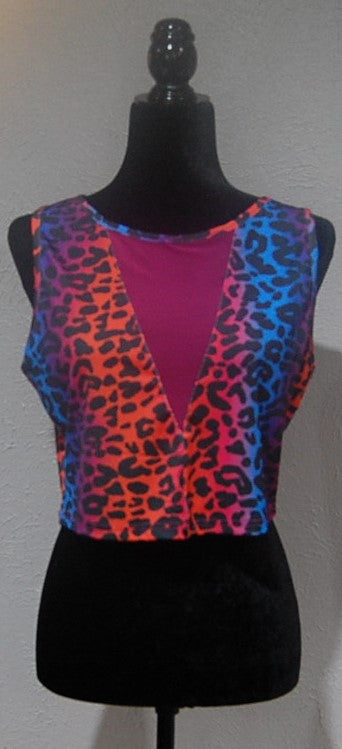 L&B brand multi-color leopard crop top