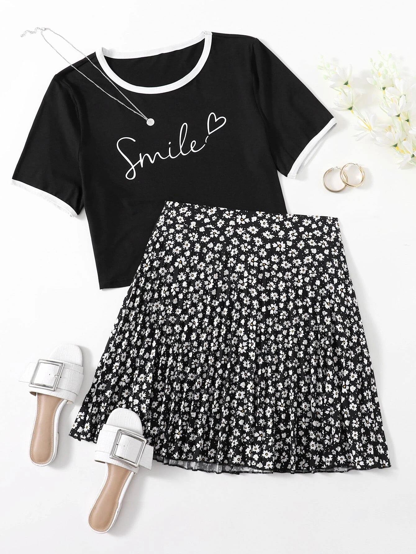 Floral T-shirt and Skirt Set